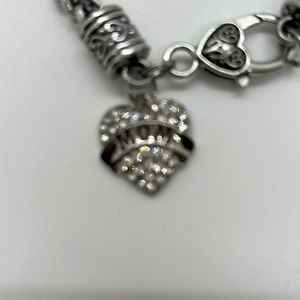 Mom heart charmed cubic zirconia silver toned bracelet